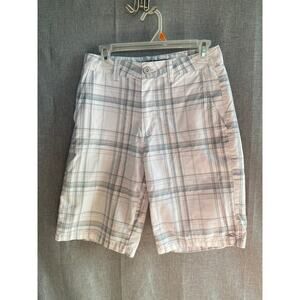 O'Neill Men's Plaid Hybrid Shorts Size 28 White Gray Blue First In-Last Out